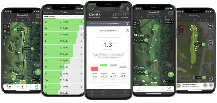 Arccos app on multiple phone screens