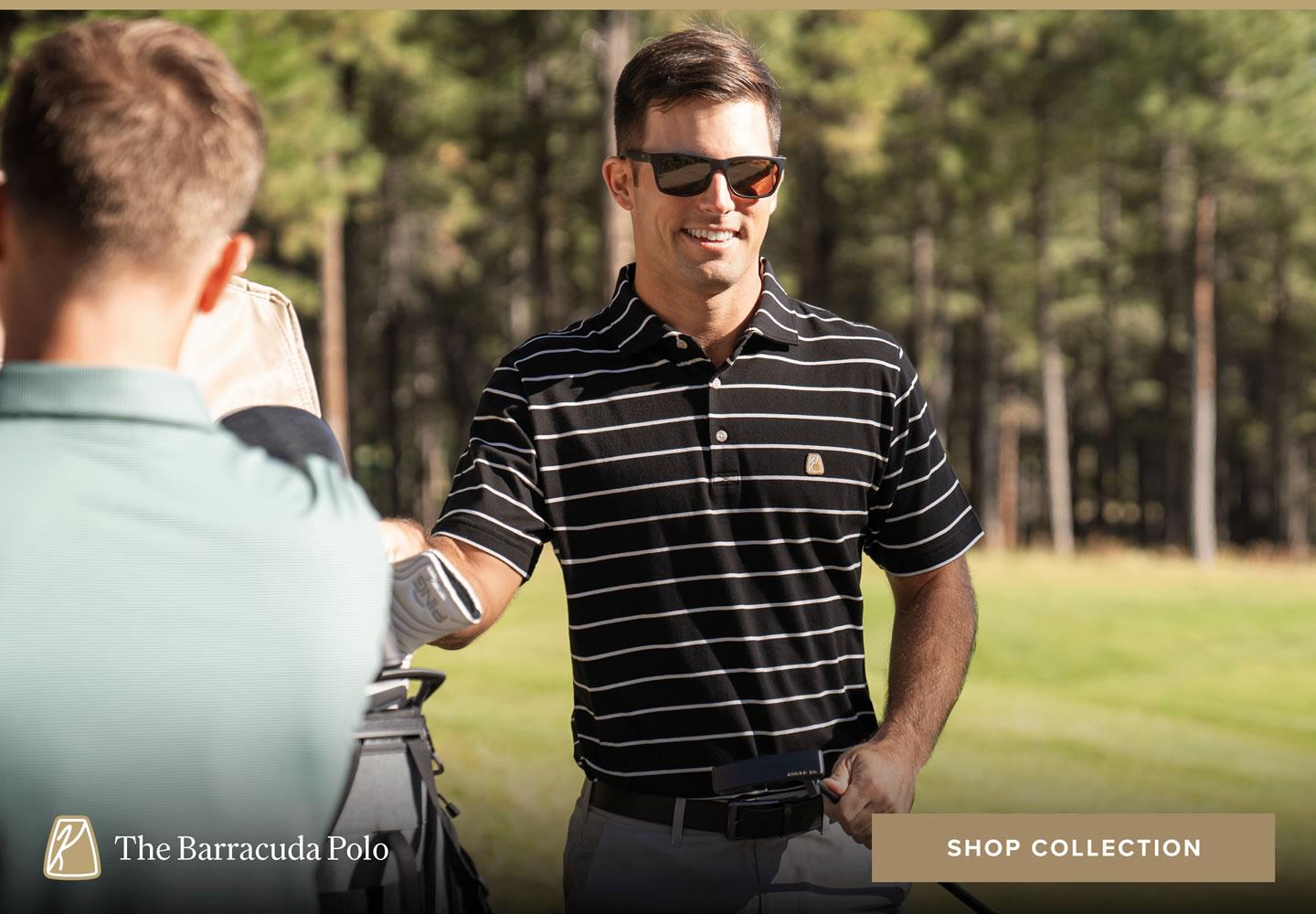 Man wearing Karsten Polo sitting in golf cart