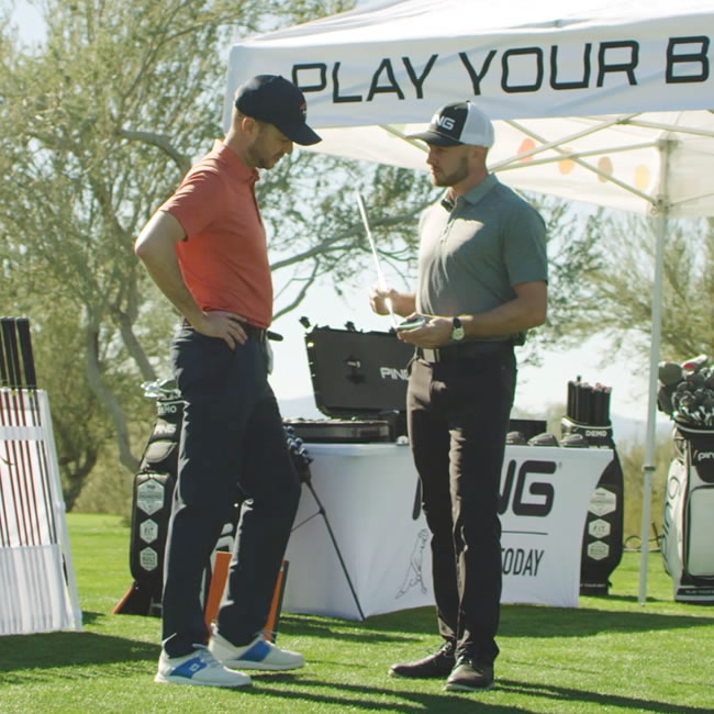 Fitter and golfer in PING Fitting tent